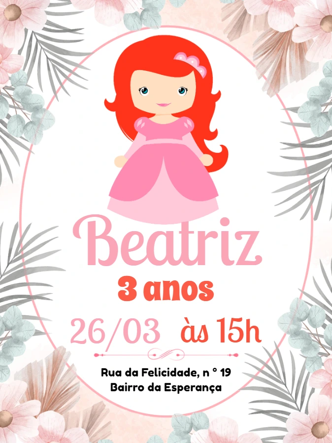 Convite Aniversário Princesa Ariel para Editar Online