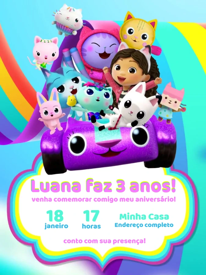 Convite Aniversário A Casa Mágica da Gabby Editável Online