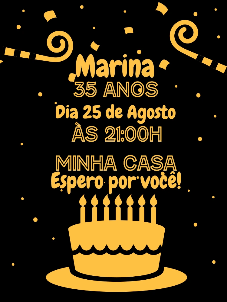 Convite de Aniversário com Bolo Dourado para Editar Online