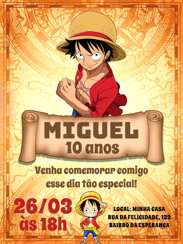 Convite de Aniversário One Piece para Editar Online