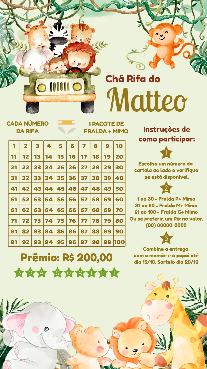 Chá Rifa Safari com Animais para Editar Online