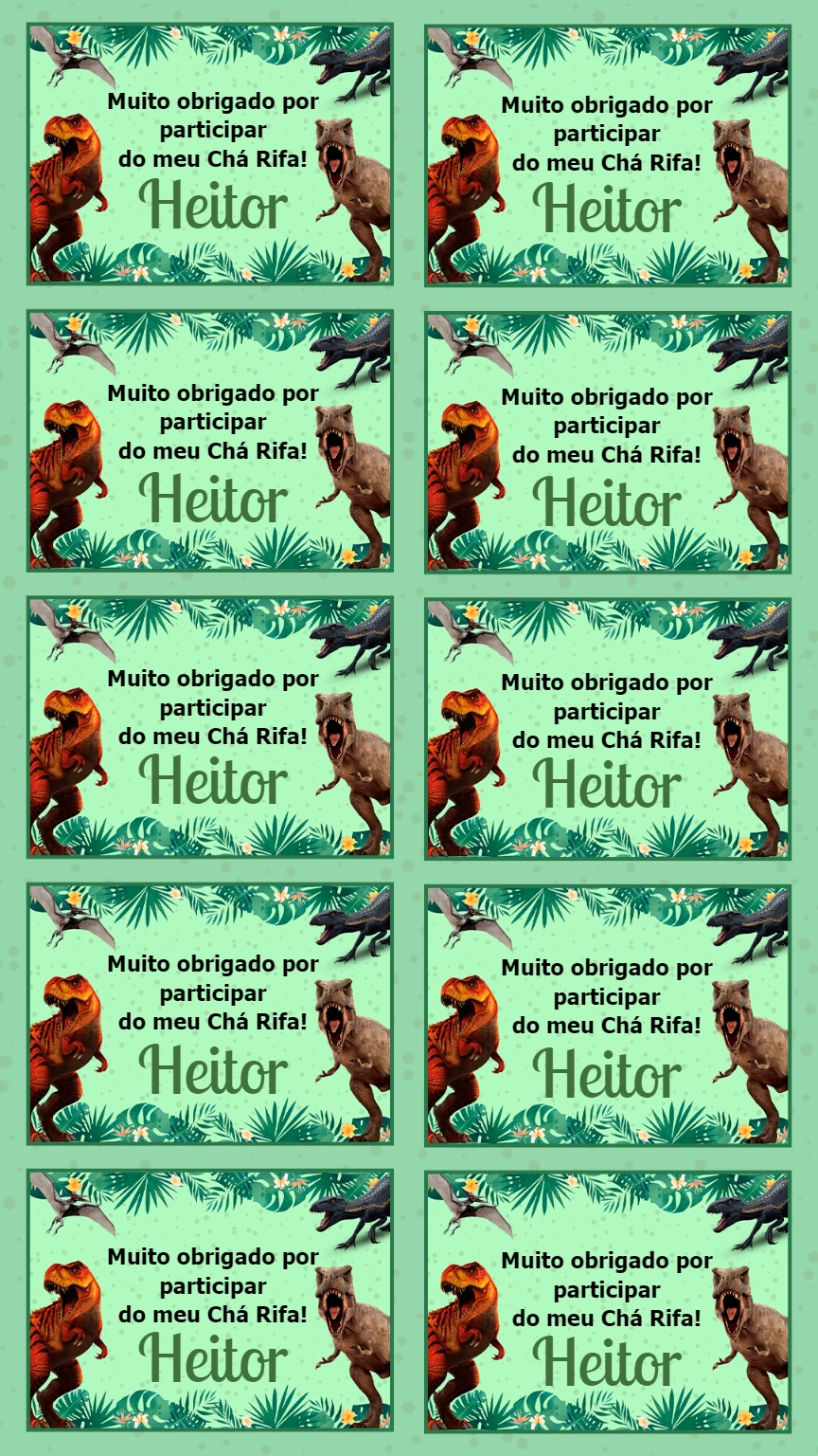 Tag de Agradecimento Dinossauro para Editar Online