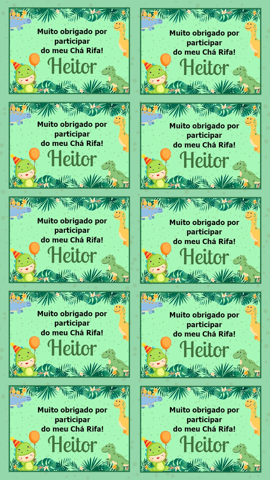 Tag de Agradecimento Dinossauro Baby para Editar Online
