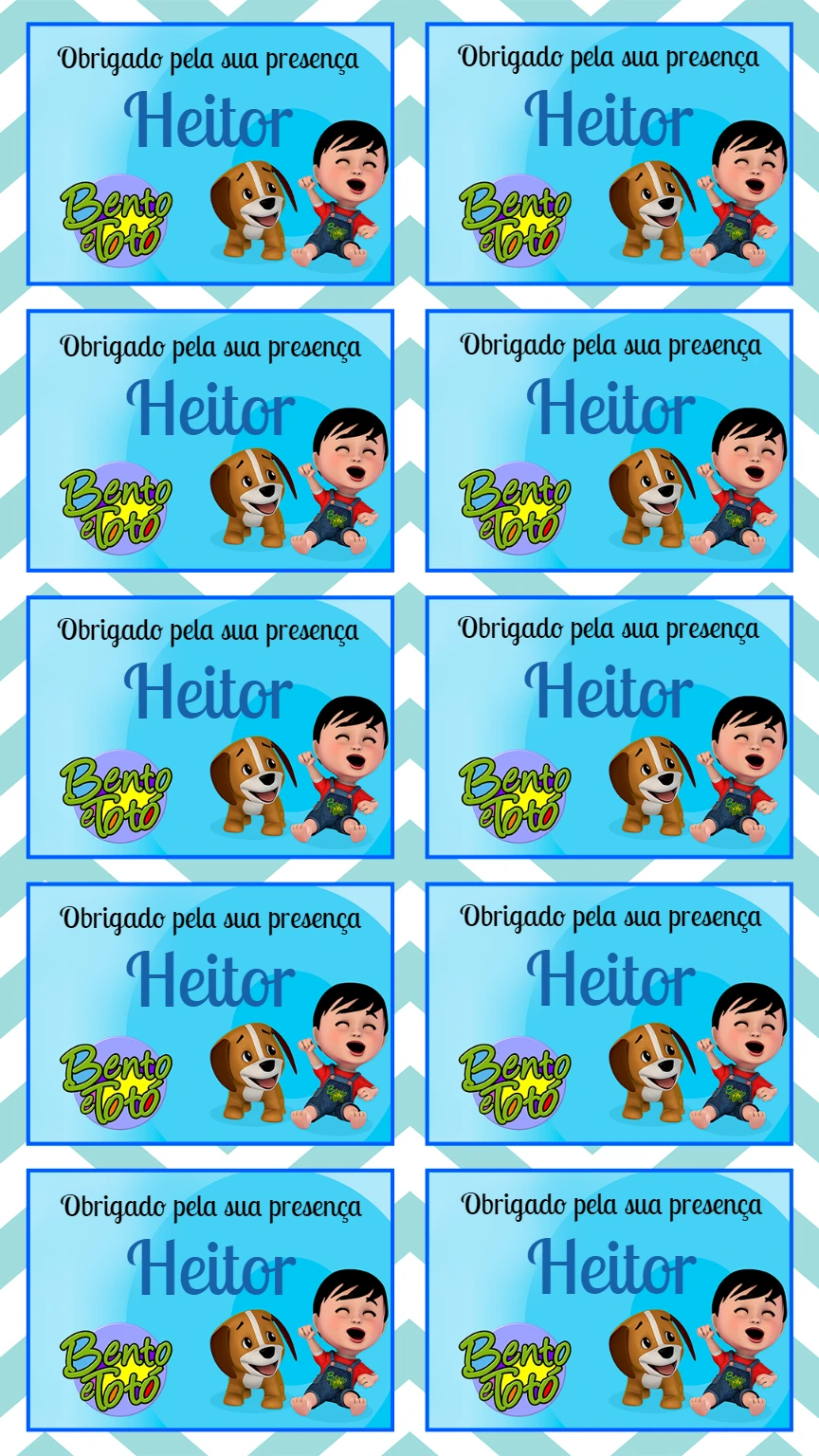 Tag de Agradecimento Aniversário Bento e Totó para Editar Online