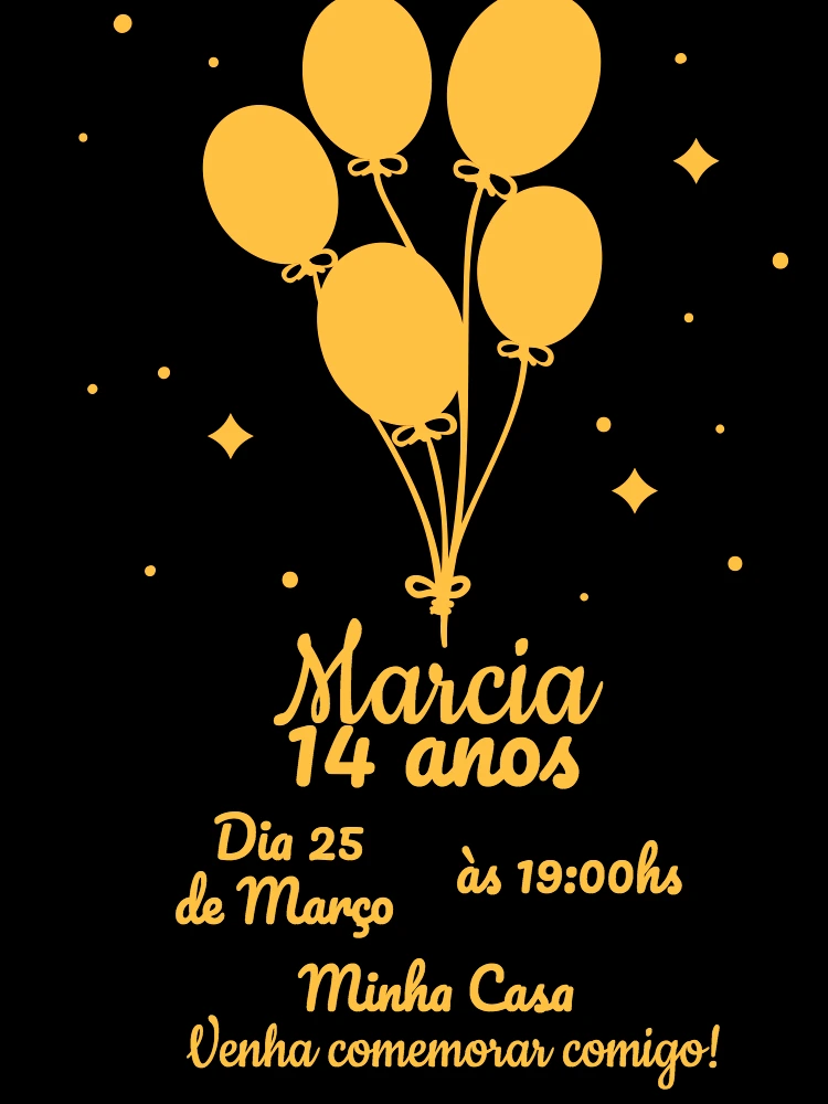Convite de Aniversário com Balões Dourados para Editar Online