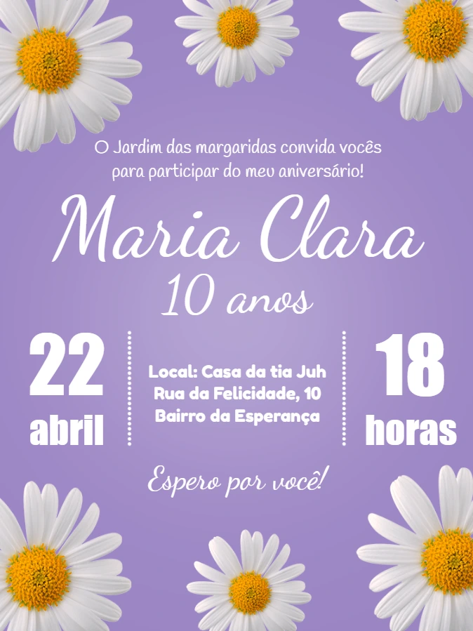 Convite de Aniversário Margarida para Editar Online