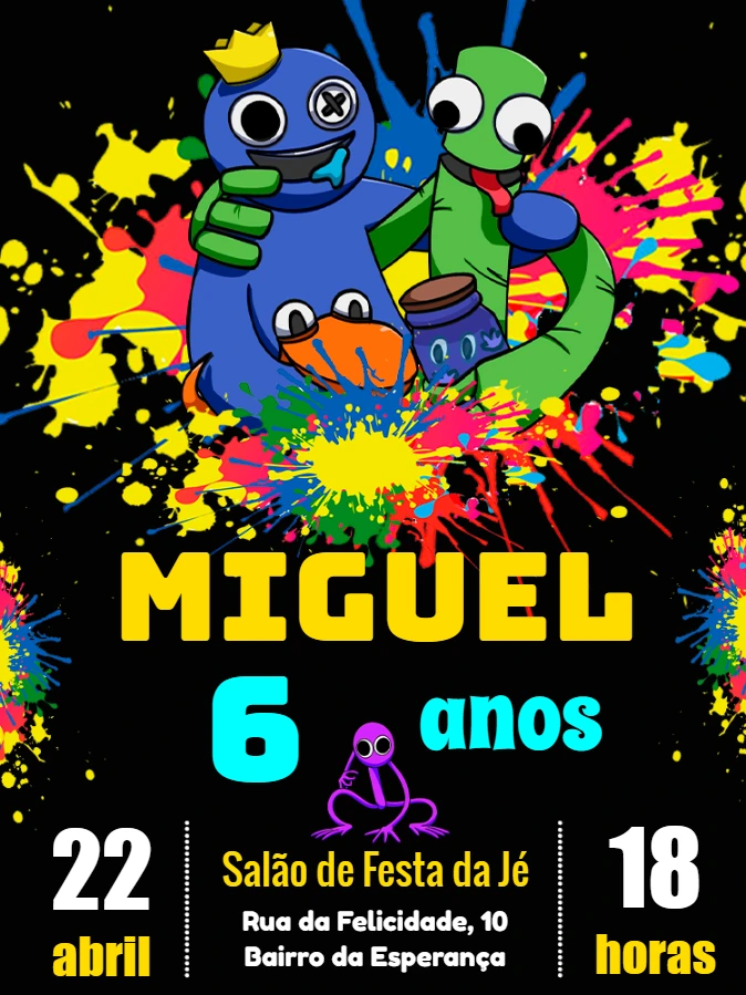 Convite de Aniversário Rainbow Friends para Editar Online