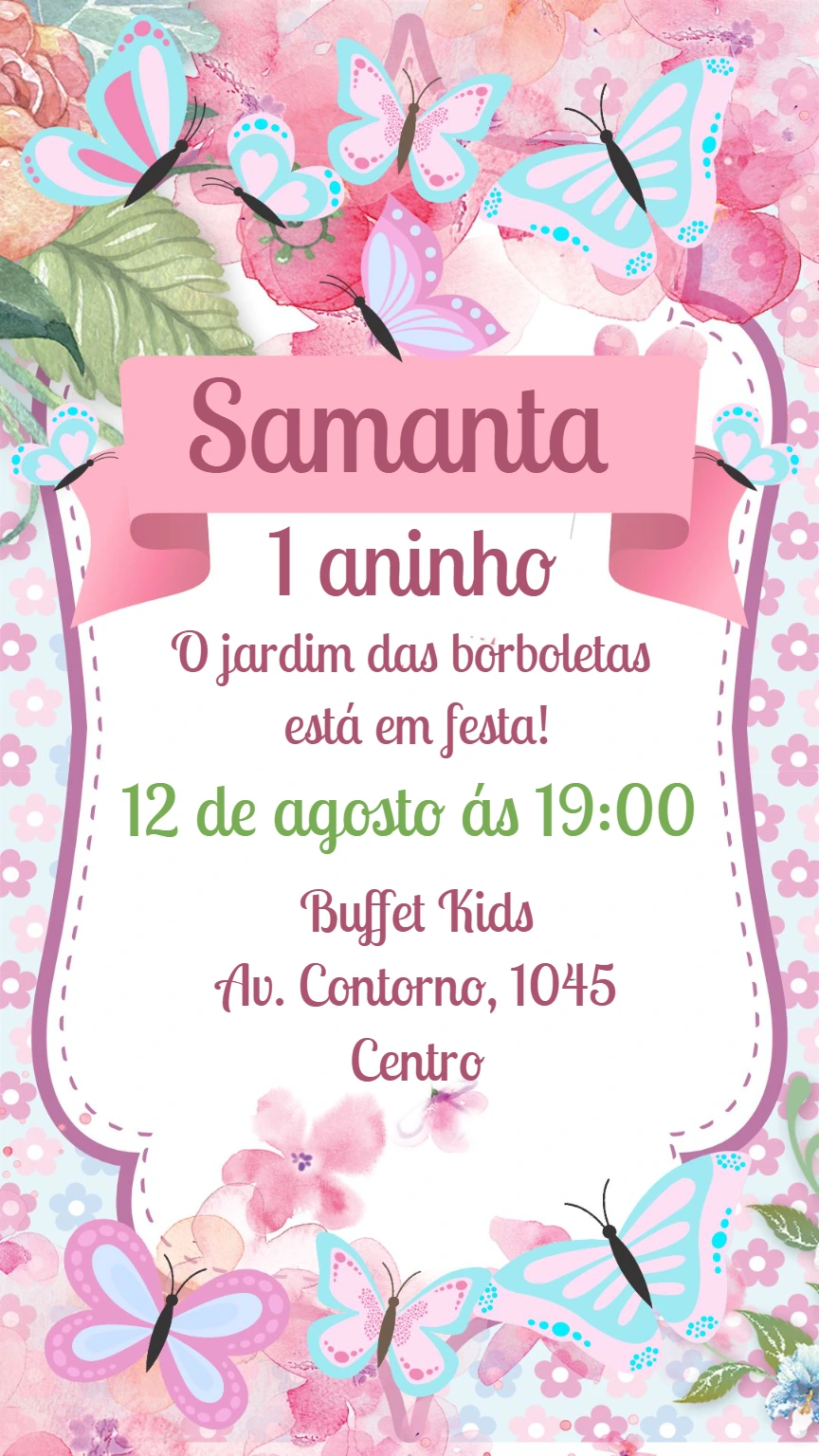 Convite Aniversário Jardim das Borboletas para Editar Online