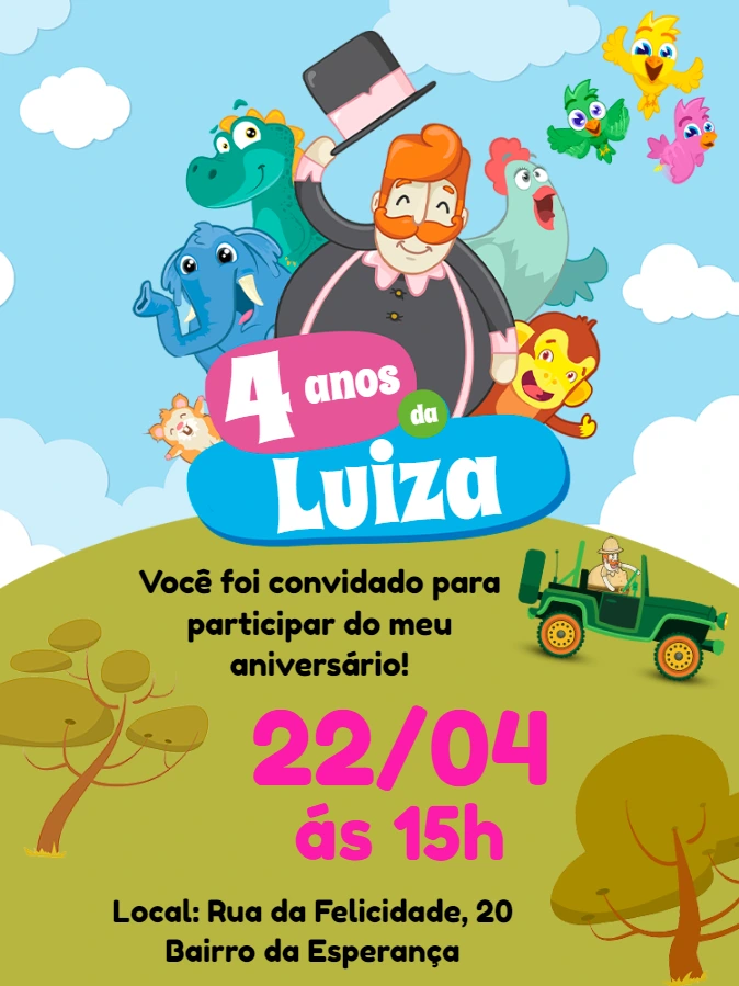 Convite Aniversário Mundo Bita Safari para Editar Online