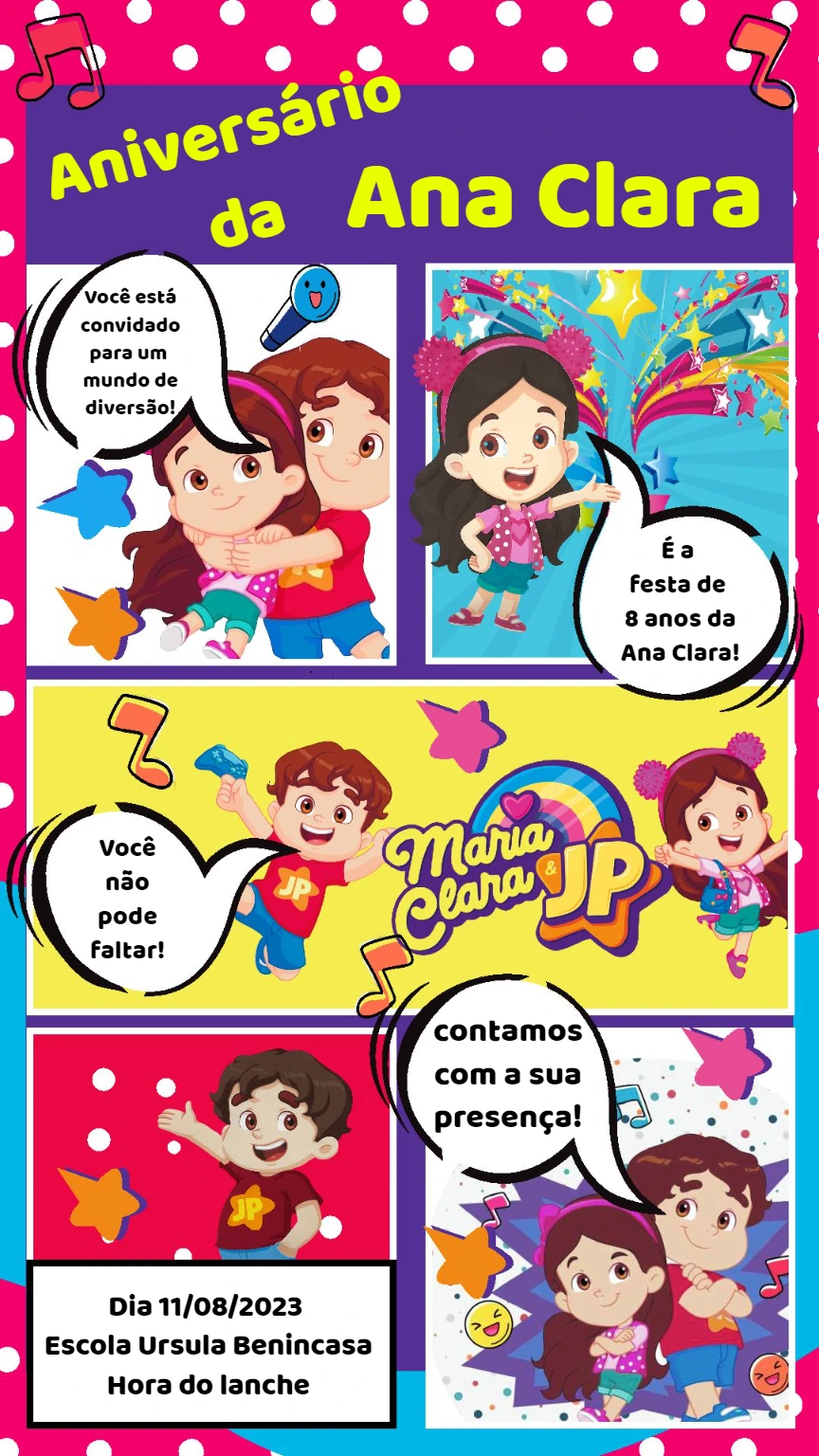Convite de Aniversário Maria Clara e JP para Editar Online