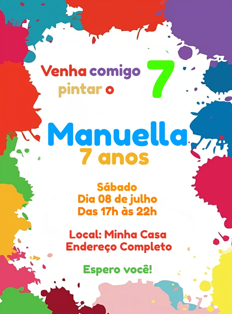 Convite de Aniversário Pintando o Sete para Editar Online