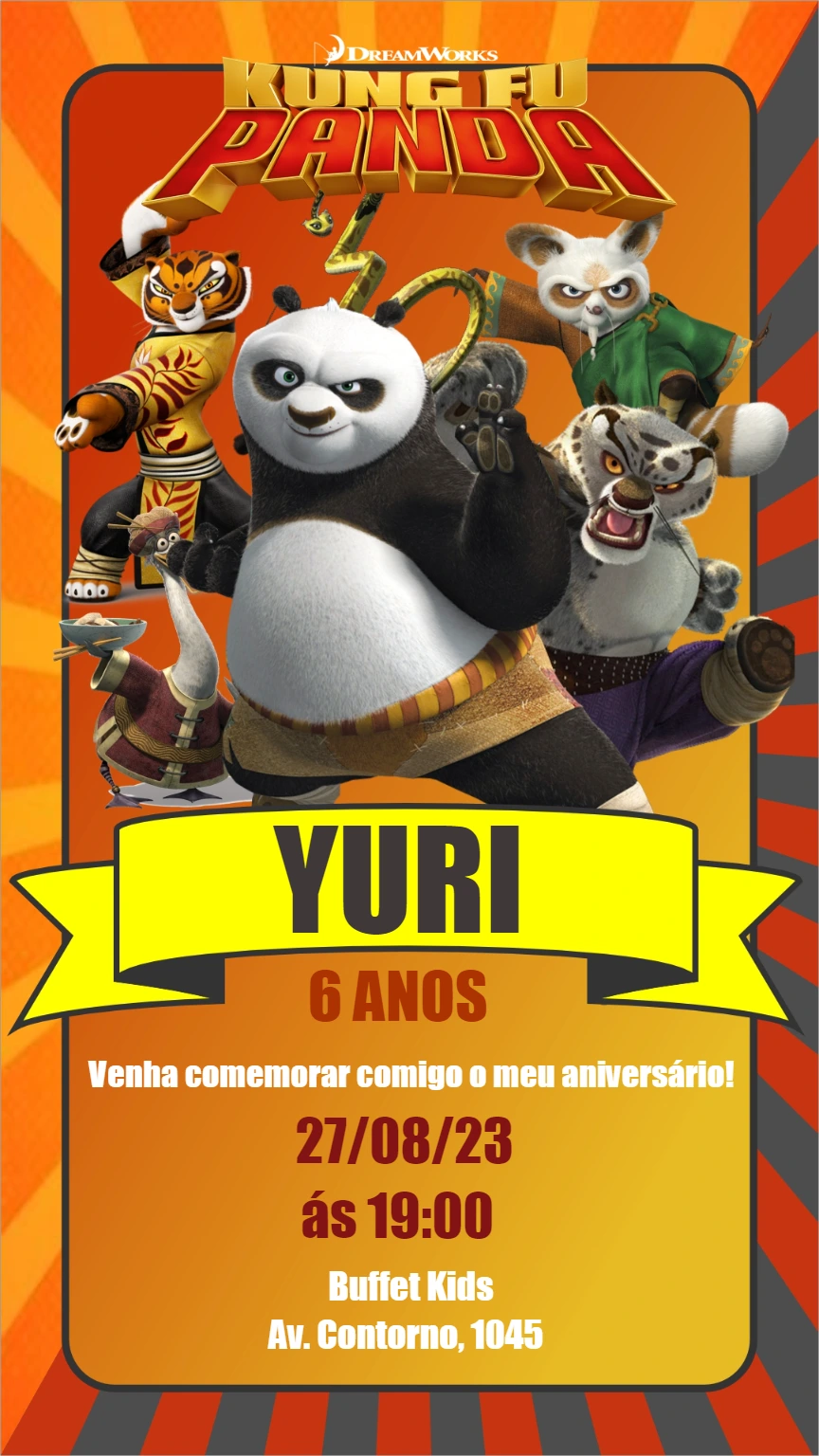 Convite de Aniversário Kung Fu Panda para Editar Online