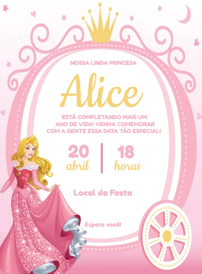 Convite Aniversário Princesa Aurora para Editar Online