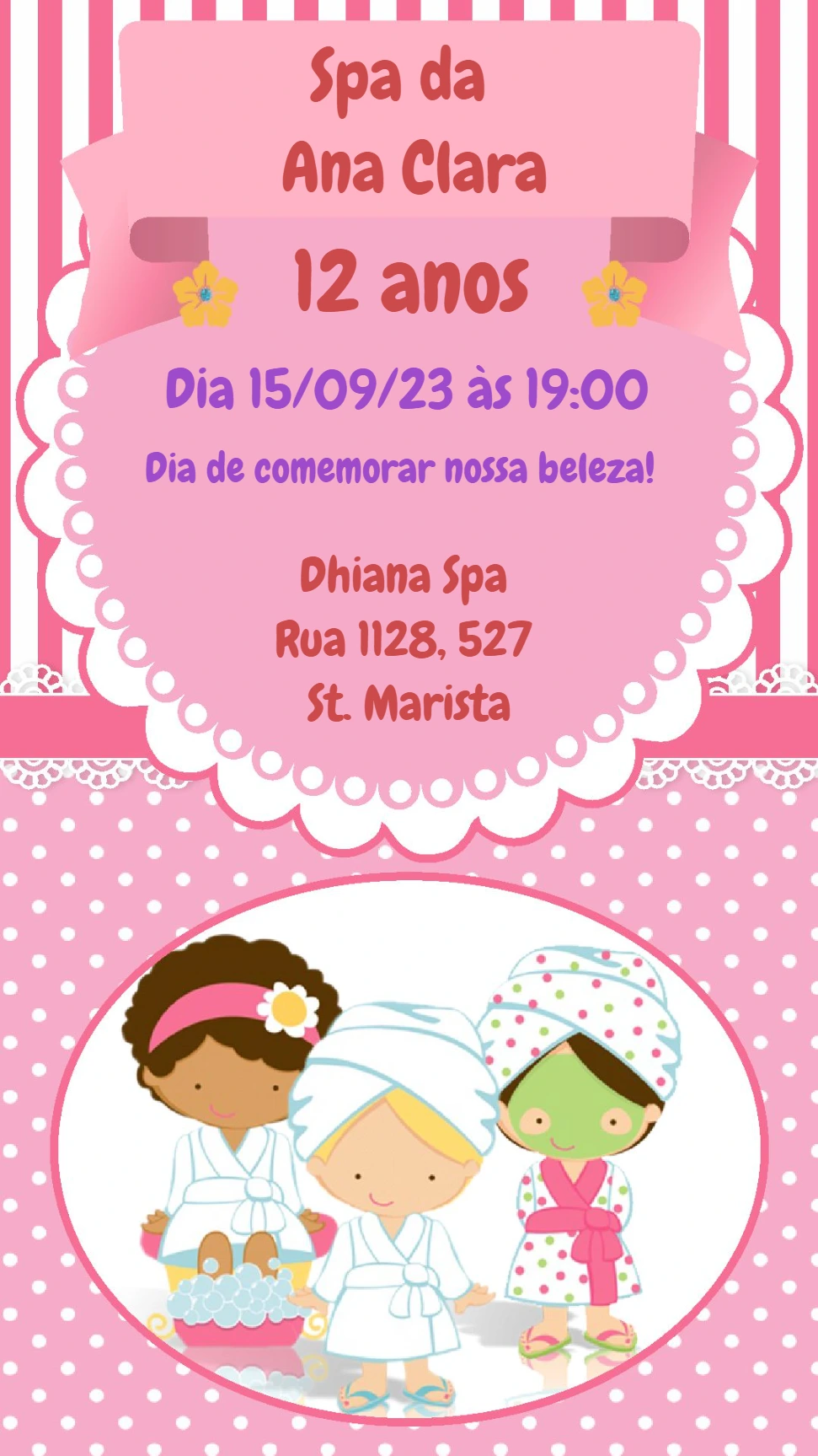 Convite de Aniversário Festa Spa com Meninas para Editar Online