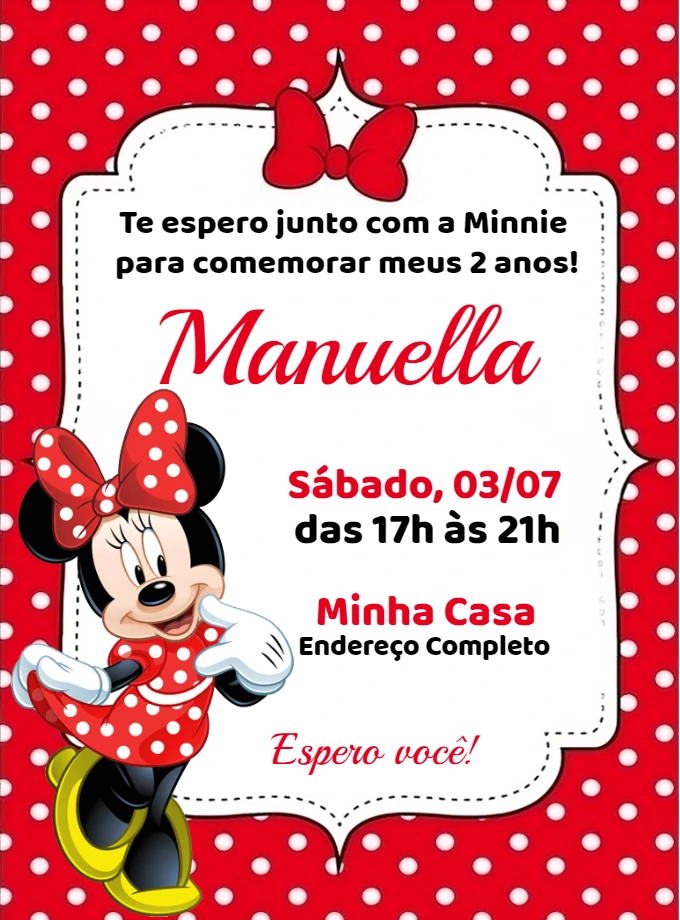 Convite Aniversário Minnie Mouse Vermelha para Editar Online