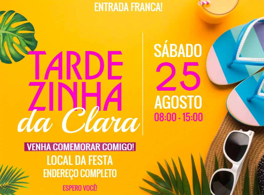 Convite Aniversário Tardezinha com Tema Verão para Editar