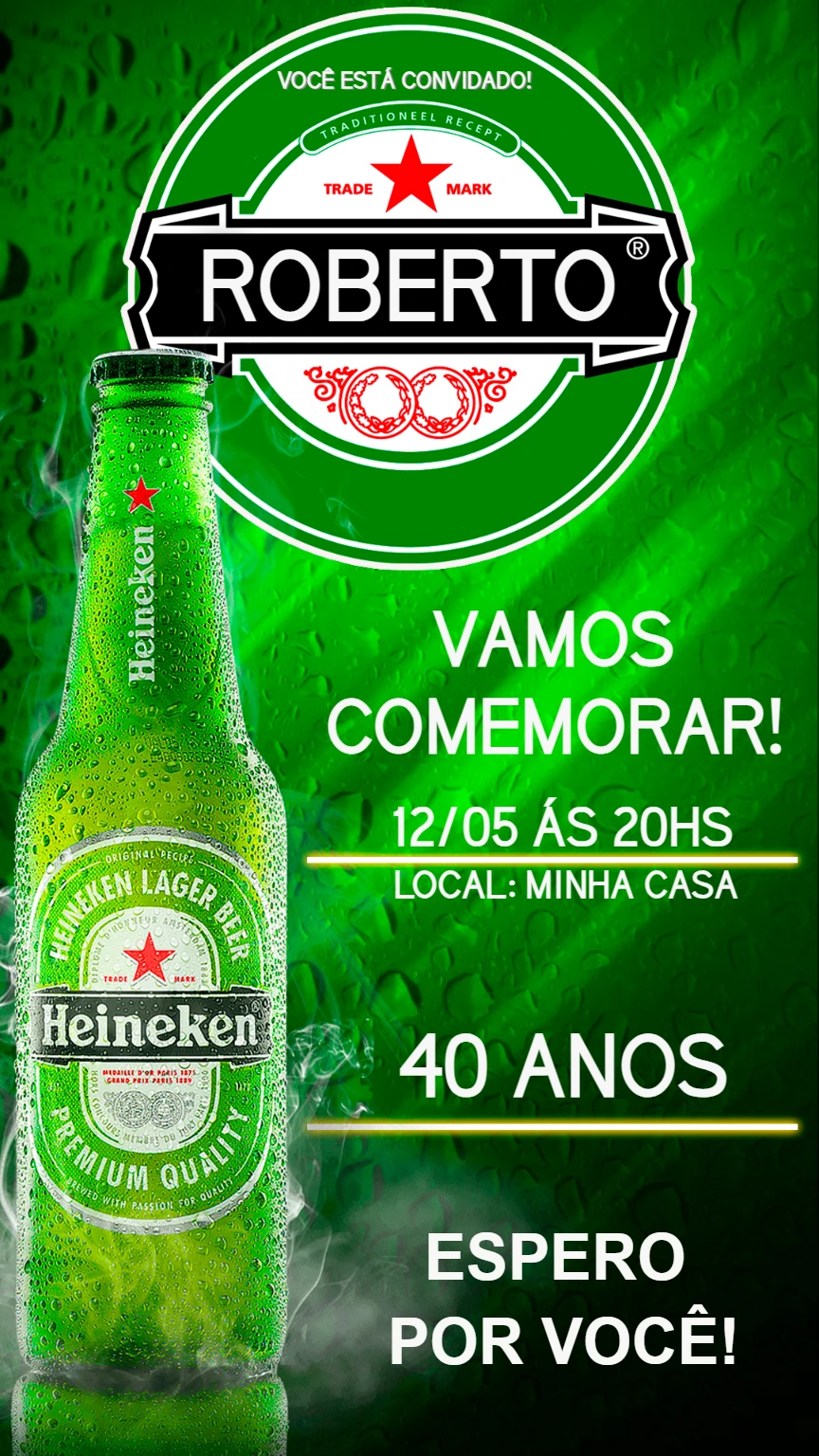 Convite de Aniversário Heineken para Editar e Imprimir