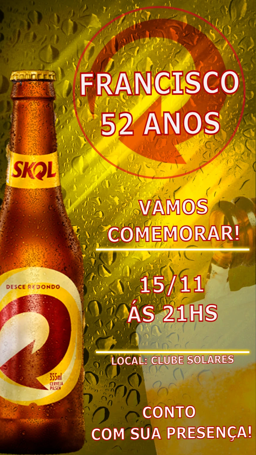 Convite de Aniversário Cerveja Skol para Editar Online