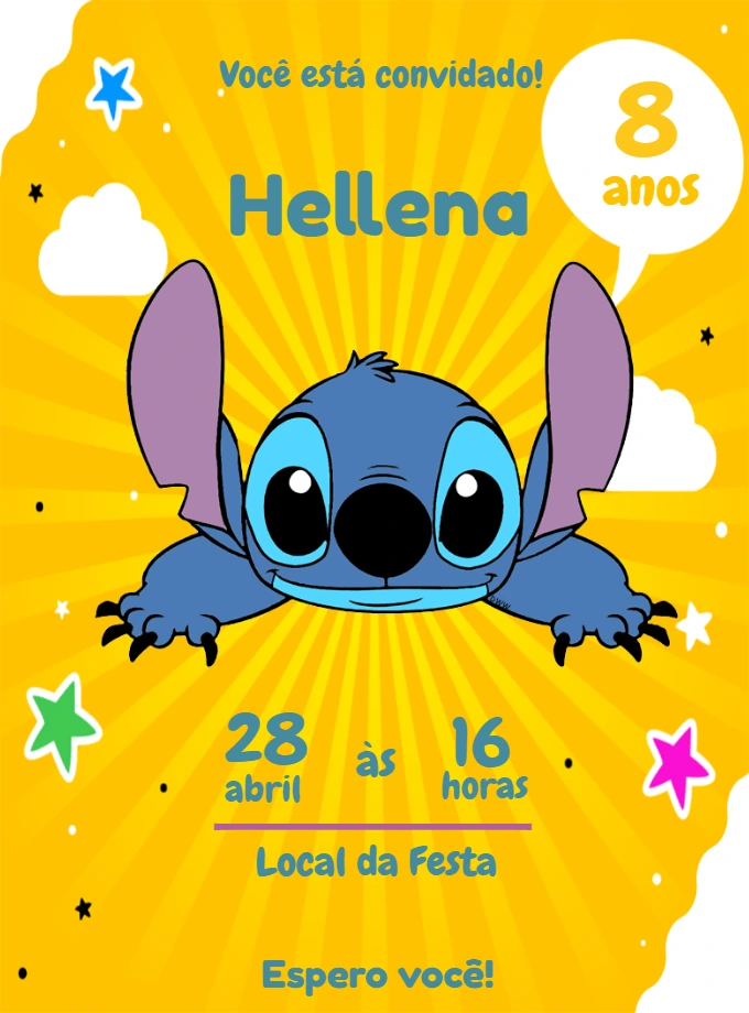 Convite de Aniversário Stitch para Editar Online