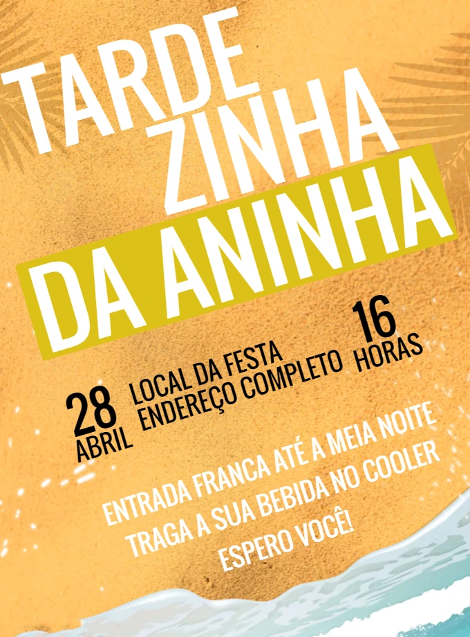 Convite Aniversário Tardezinha tema Praia para Editar Online