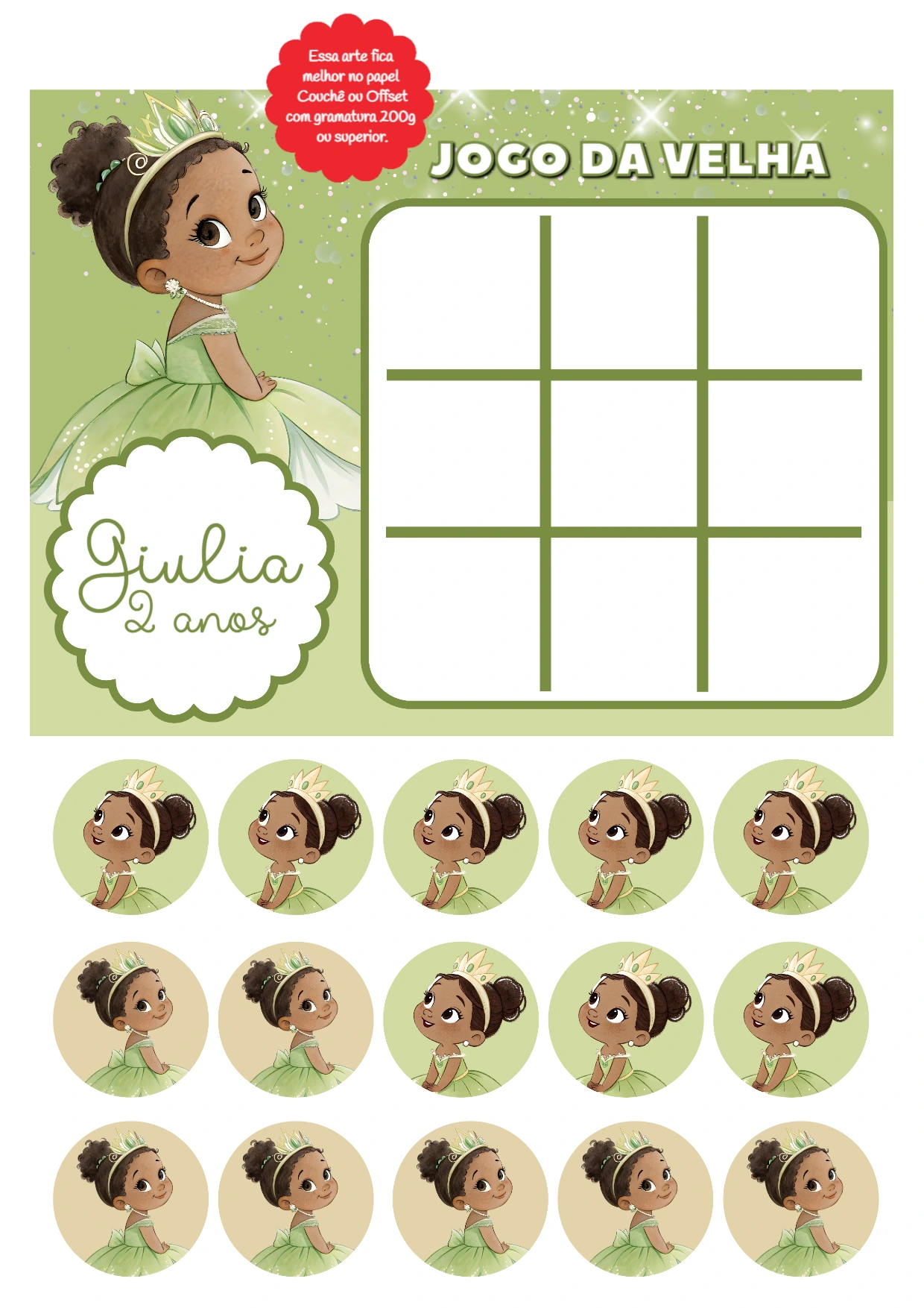 Jogo da Velha Princesa e o Sapo para Editar e Imprimir Online