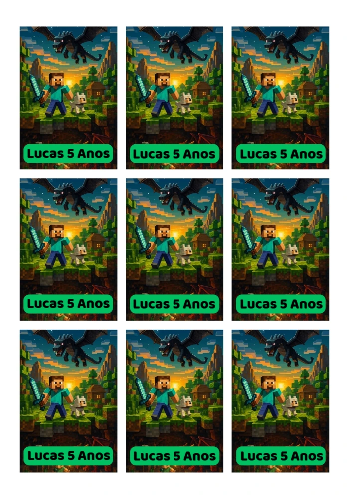 Tag Aniversário Minecraft com Dragão para Editar Online