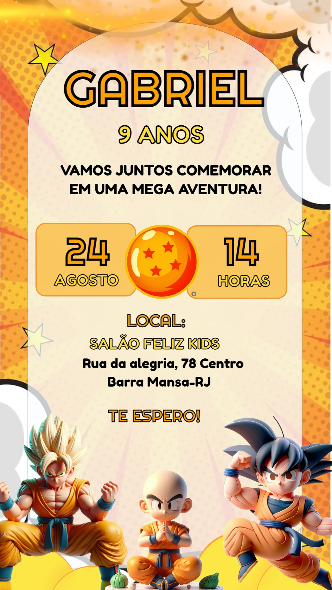 Convite de Aniversário Dragon Ball Z com Goku para Editar Online