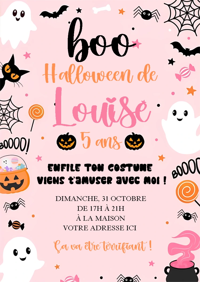 Invitation Anniversaire Halloween Rose pour Fille à Éditer