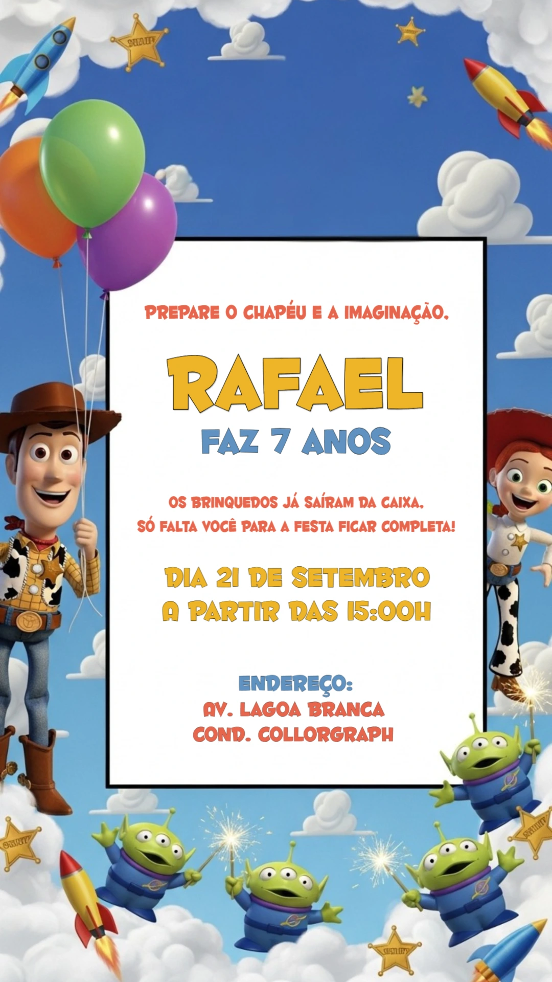 Convite de Aniversário Toy Story com Personagens para Editar