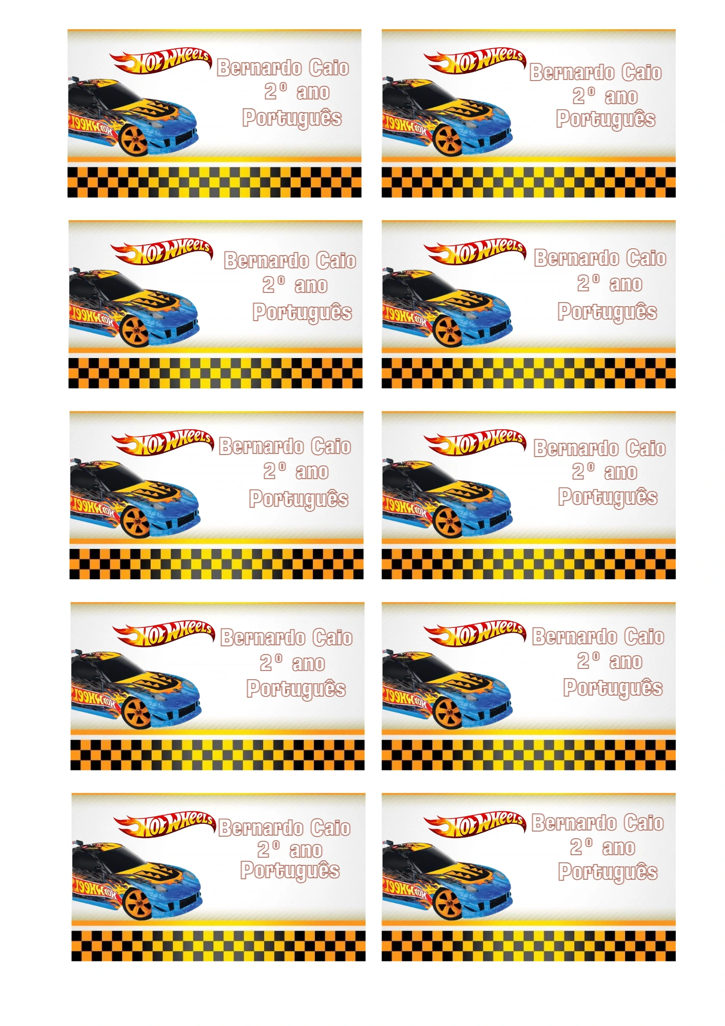 Etiqueta Escolar Hot Wheels Editável para Imprimir
