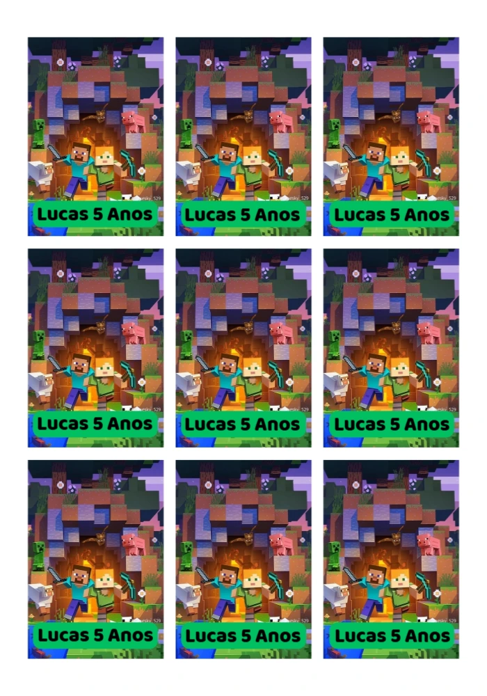 Tag de Aniversário Minecraft com Personagens para Editar