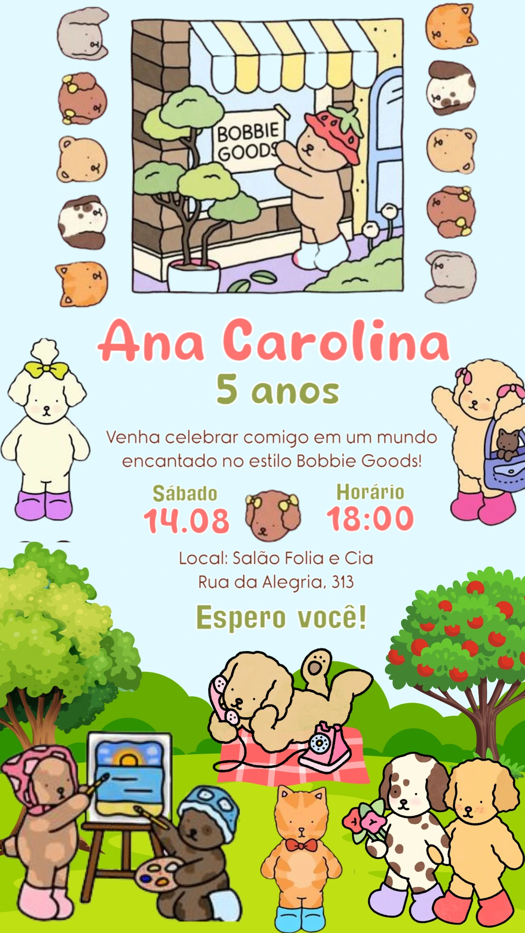 Convite de Aniversário Estilo Bobbie Goods Editável Online