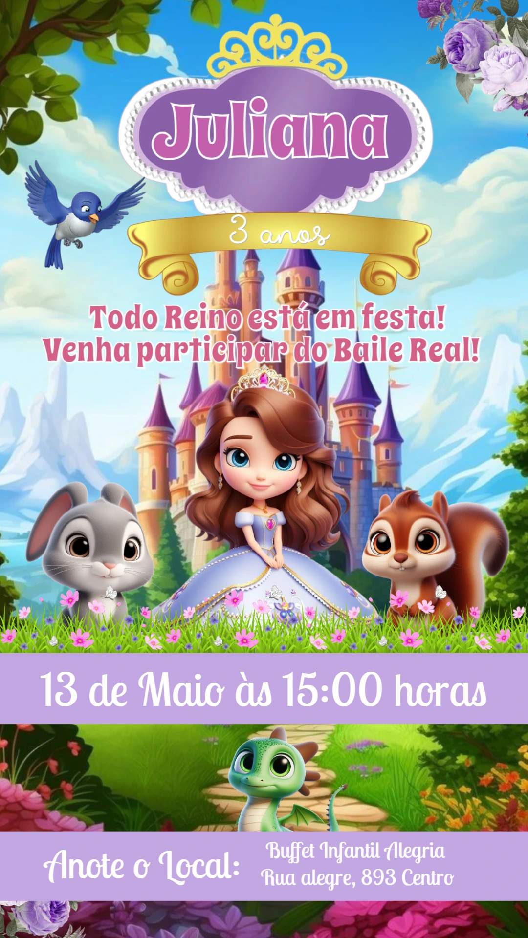 Convite Aniversário Princesa Sofia e Amigos para Editar Online