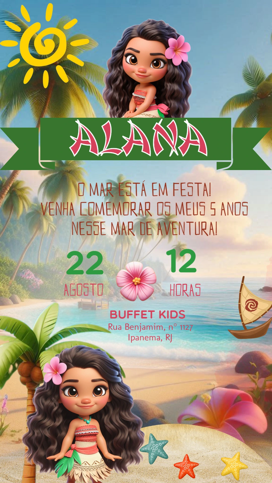 Convite de Aniversário Moana Baby para Editar Online