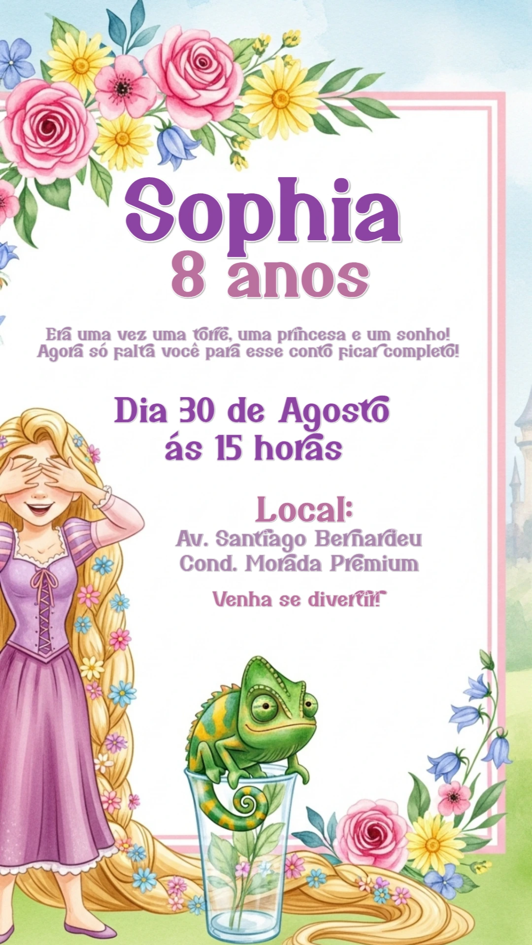 Convite Aniversário Rapunzel Enrolados para Editar Online