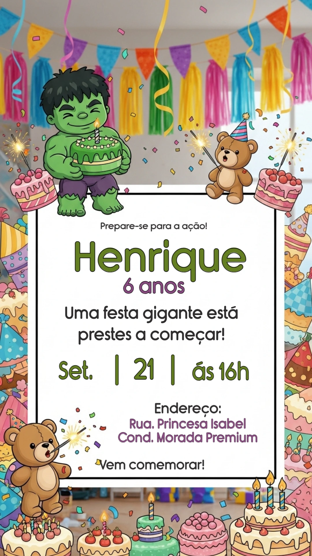 Convite Aniversário Hulk Fofo para Editar Online