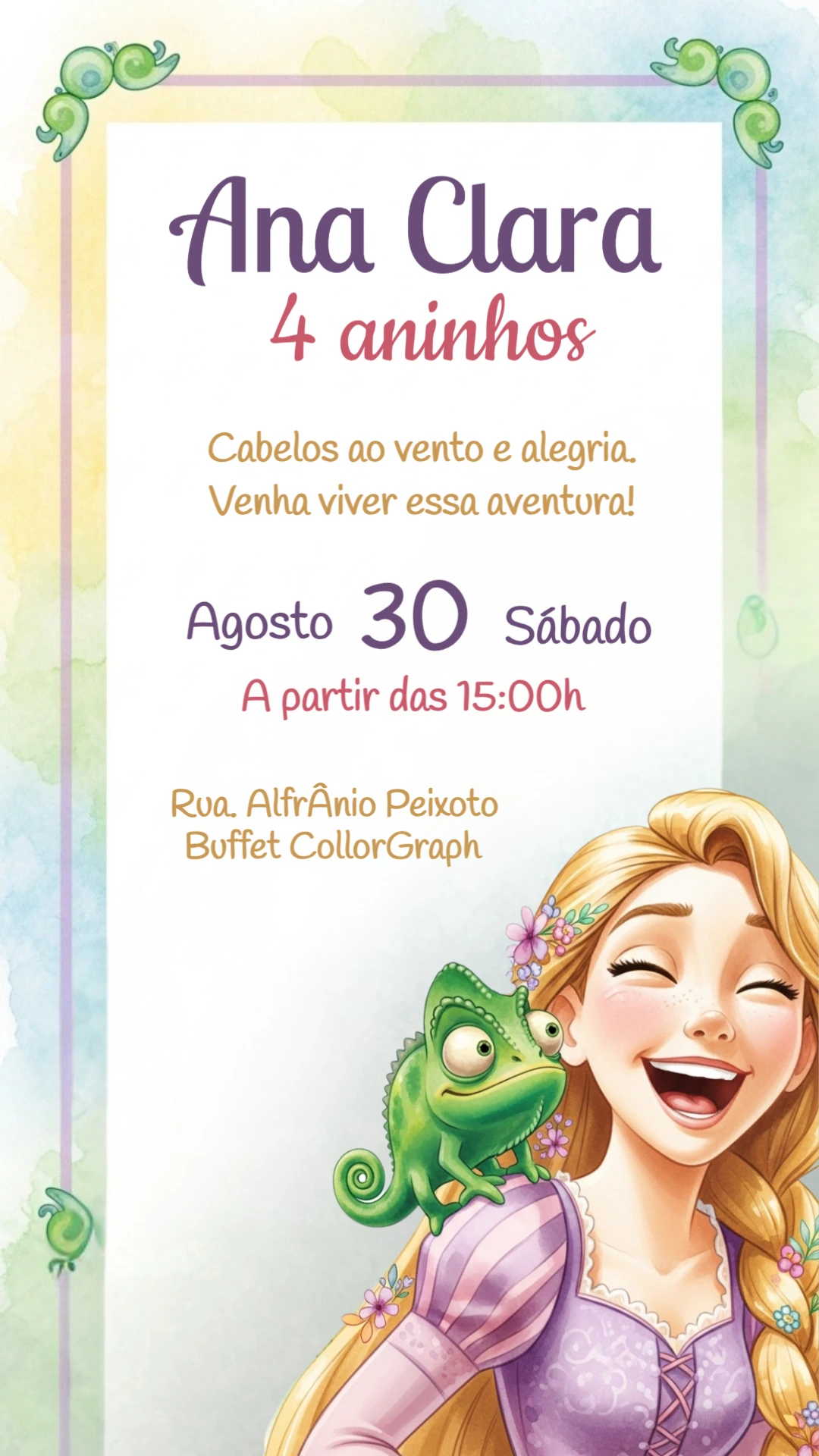 Convite Aniversário Enrolados Rapunzel para Editar Online