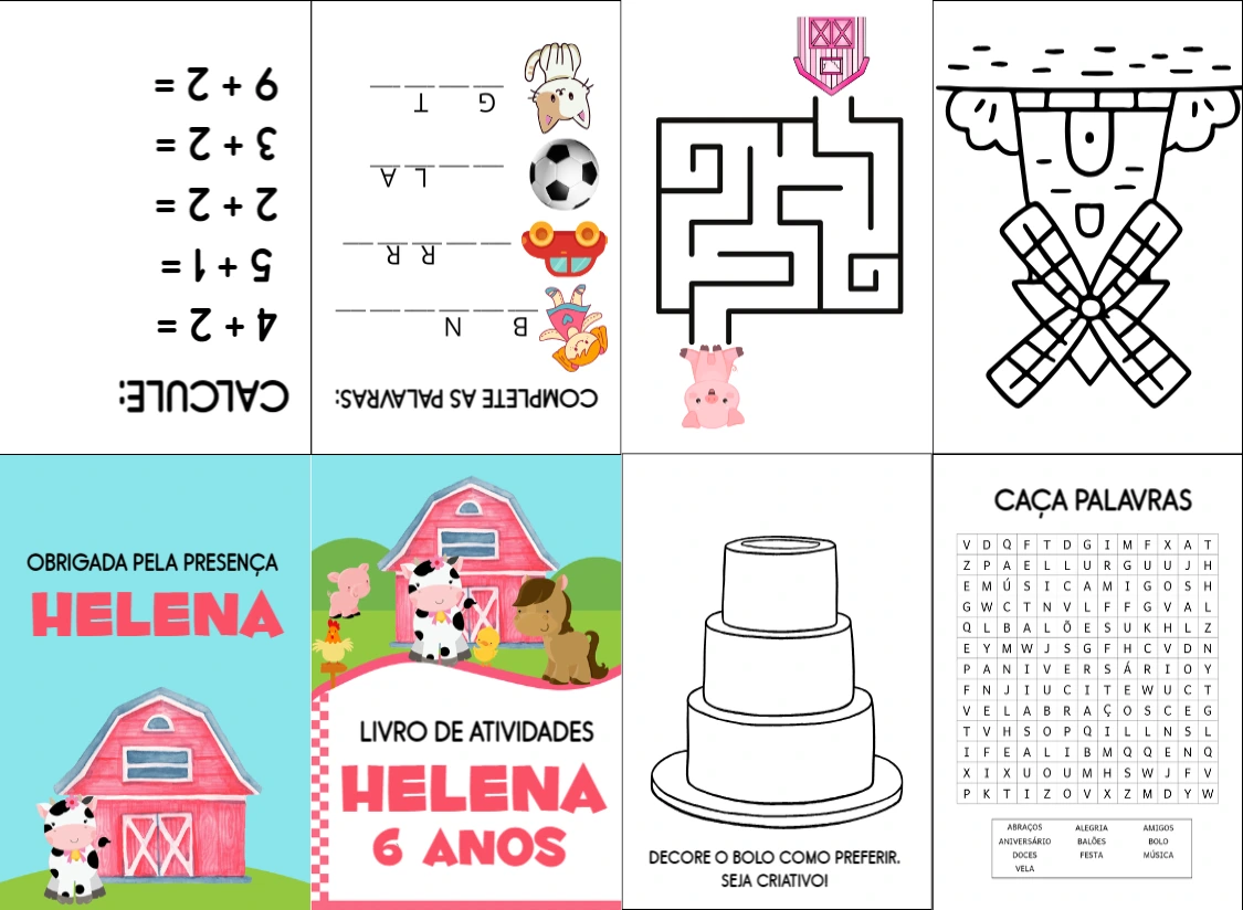 Livro de Atividades Fazendinha Rosa para Editar Online