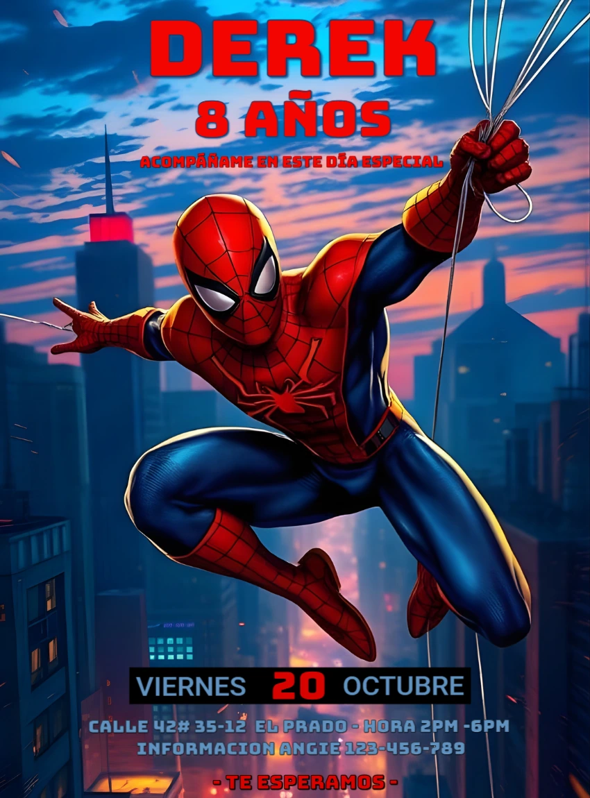 Invitación de Cumpleaños del Hombre Araña para Editar Online