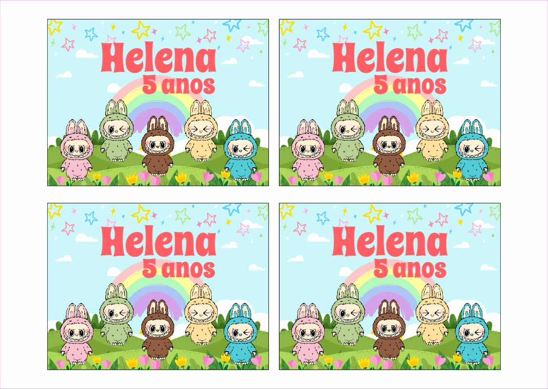 Adesivo de Aniversário Labubu e Amigos para Editar Online