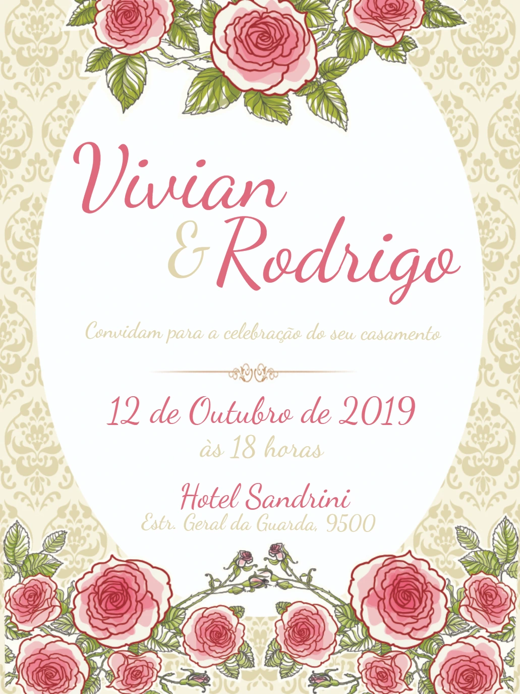 Convite de Casamento Provençal Floral Rosa para Editar Online