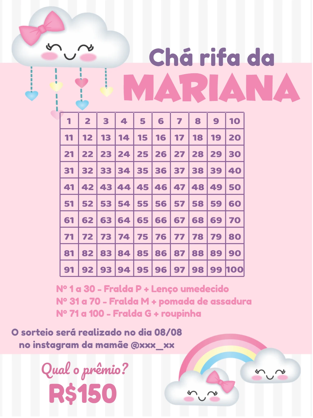 Chá Rifa Chuva de Bençãos com Nuvens para Editar Online