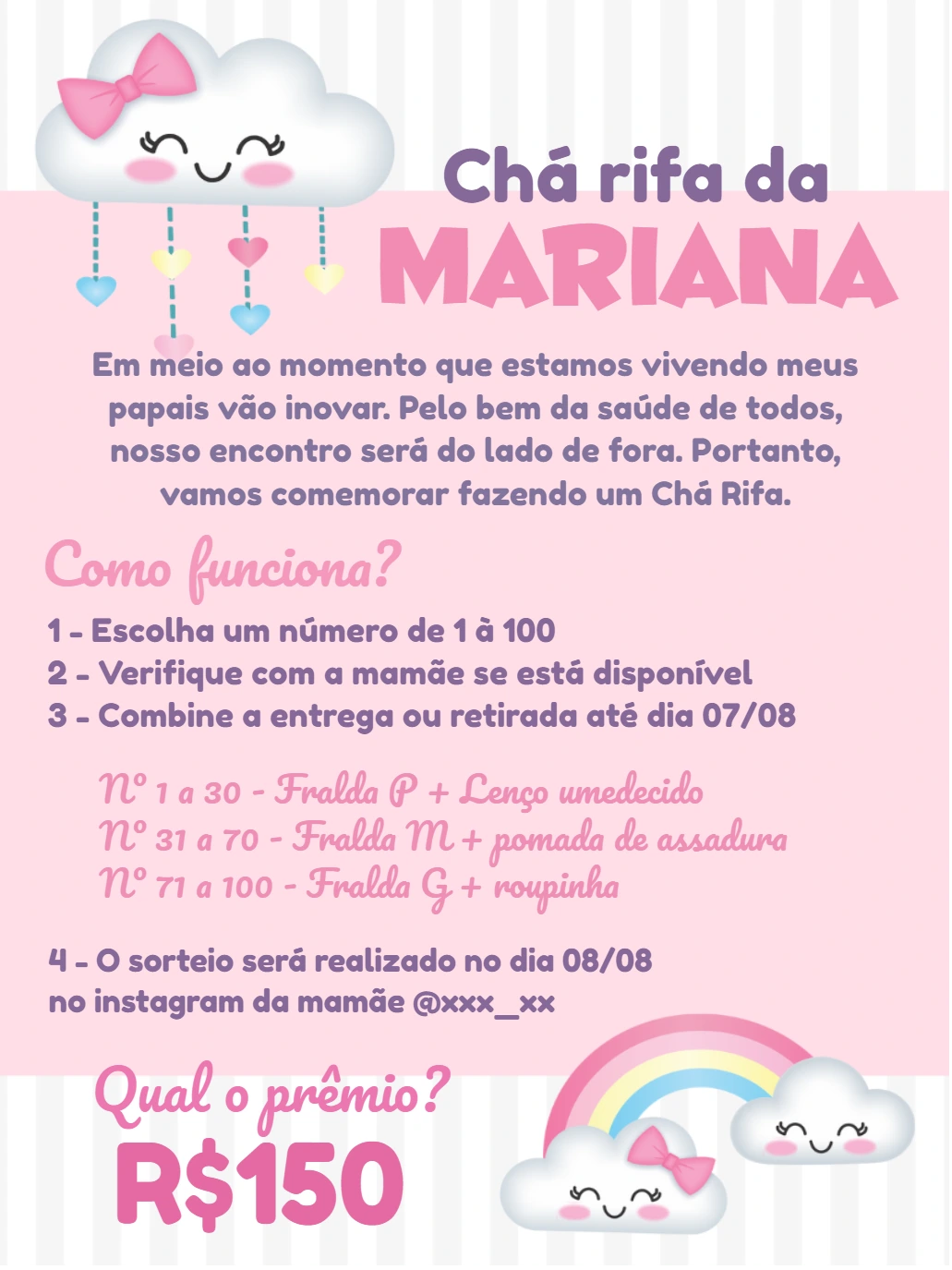 Convite Chá Rifa Chuva de Bençãos para Editar Online