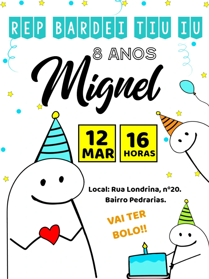 Convite Aniversário Flork Bentô Meme para Editar Online