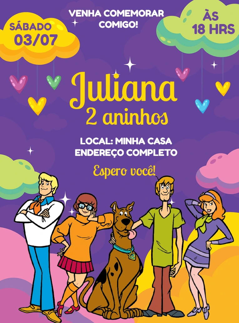 Convite Aniversário Scooby Doo com a Turma para Editar