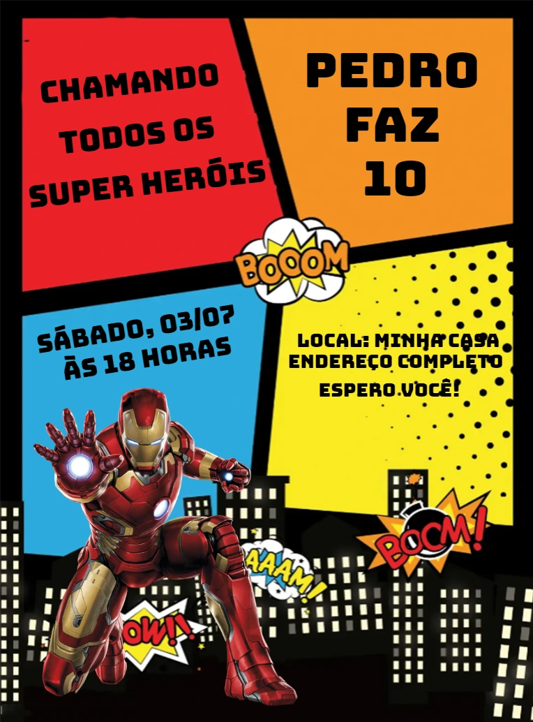 Convite de Aniversário Homem de Ferro para Editar Online