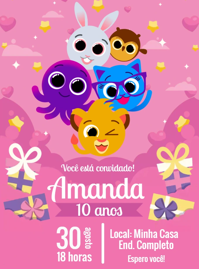 Convite Aniversário Bolofofos Editável Online para Imprimir