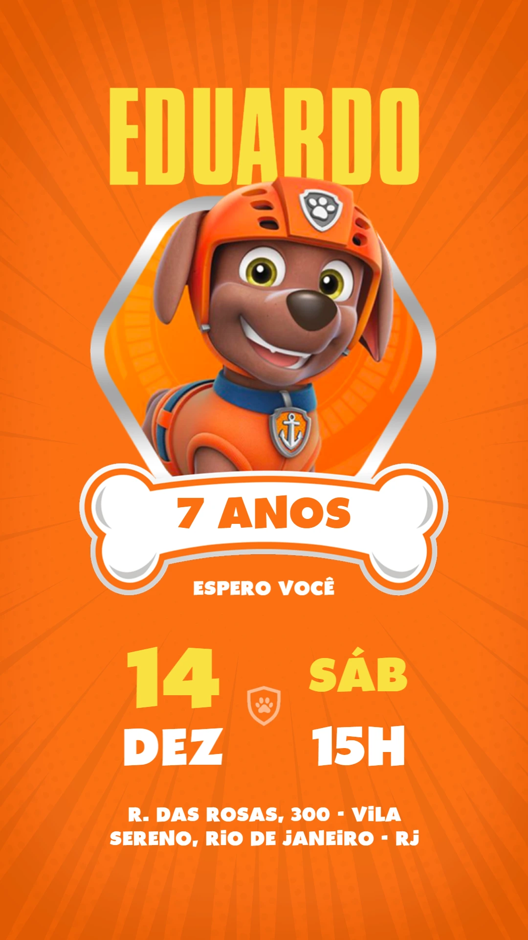 Convite de Aniversário Patrulha Canina Zuma para Editar Online