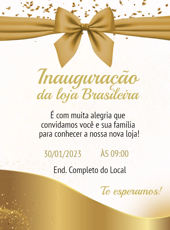 Convite de Inauguração de Loja Dourado para Editar Online