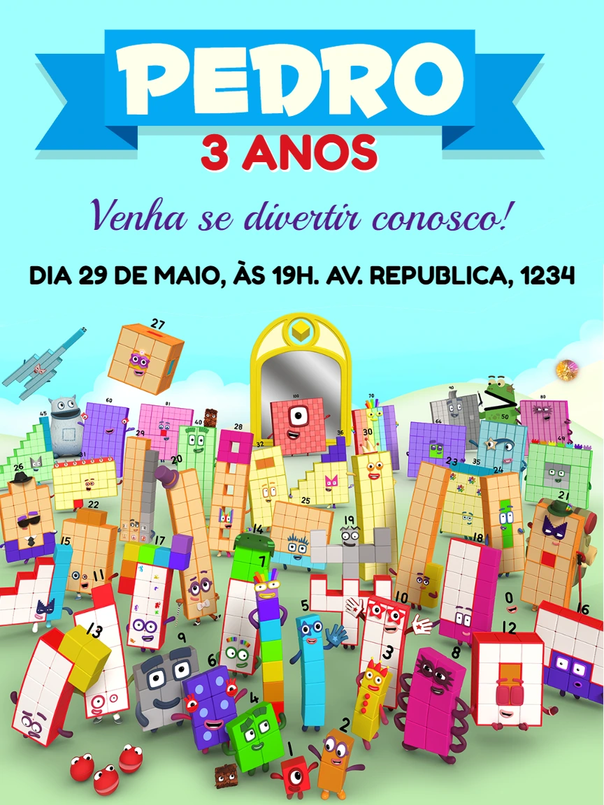 Convite de Aniversário Numberblocks Editável Online